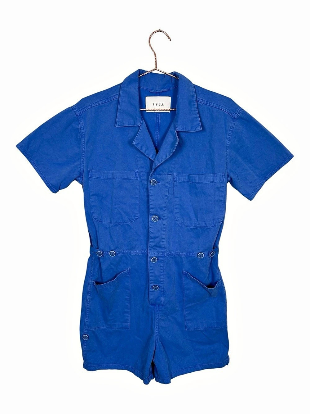 Pistola Parker Short Sleeve Utility Romper Blue Medium
